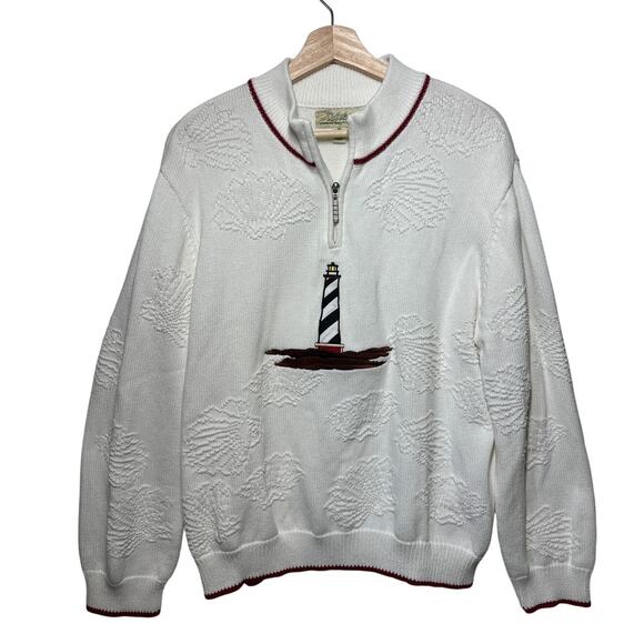 Cabela’s Vintage 90's Women's Lighthouse 1/2 Zip Embossed Sweater Cotton Size XL - Picture 1 of 11
